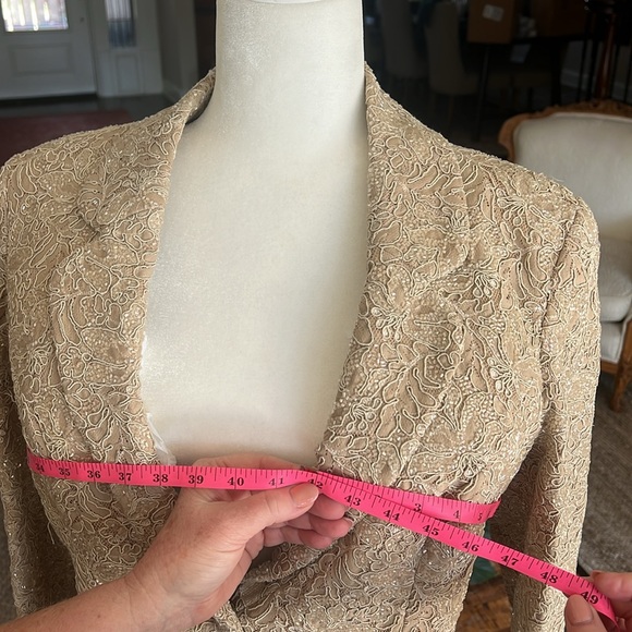 Carmen Marc Valvo Suit Womens Jacket Skirt Gold Wedding Formal VTG 14 - Picture 10 of 10